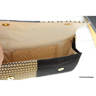 Black And Silver Brocade Fabric Clutch, Wedding Clutch, Party Bag, Hard Body Bag